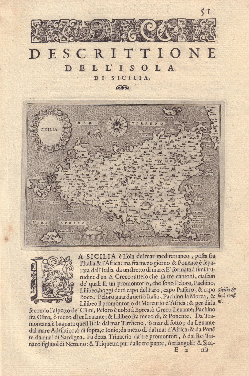 Descrittione dell' Isola di Sicilia. PORCACCHI. Sicily Italy 1590 old map